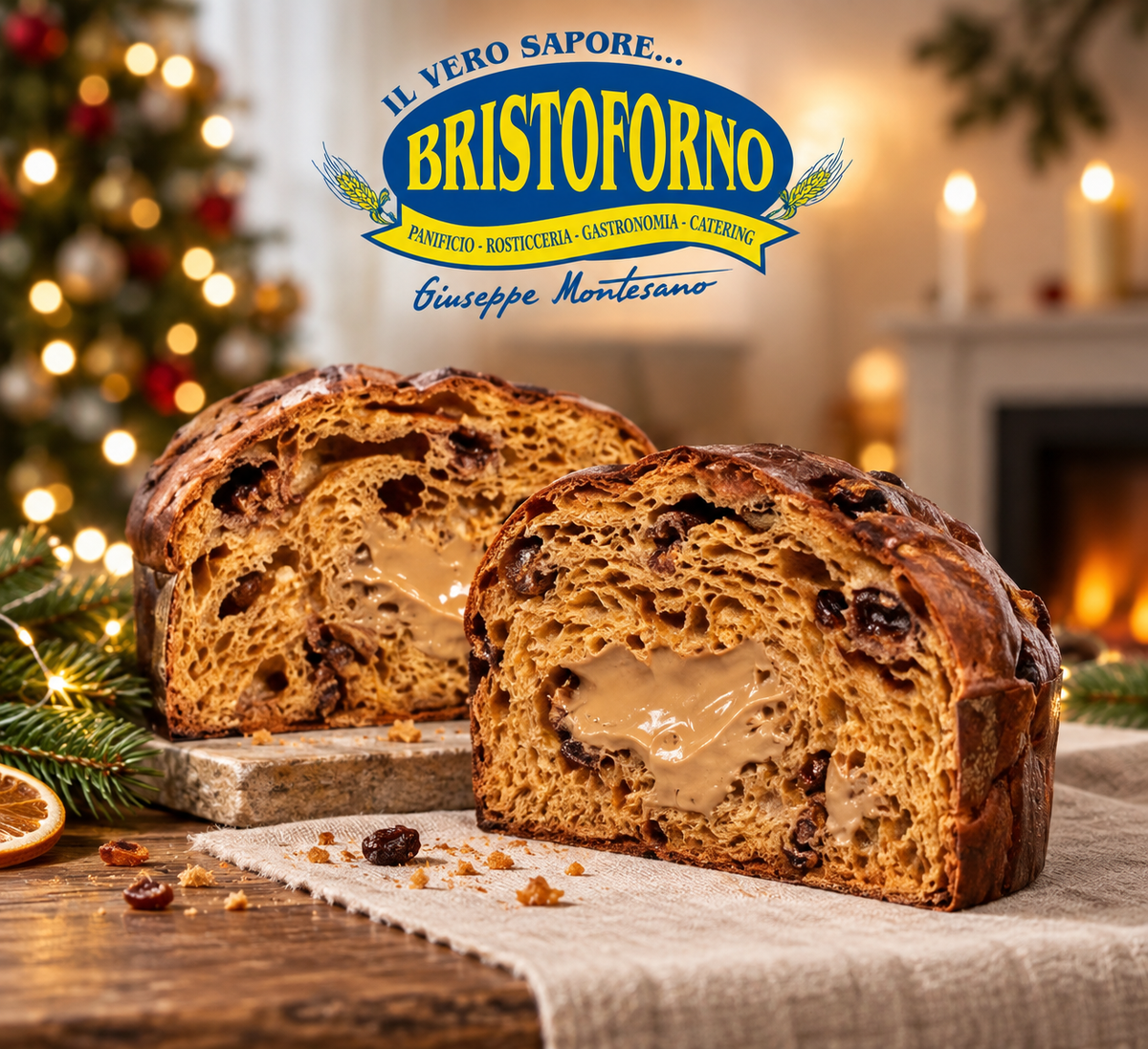 Panettone artigianale con cioccolato e caramello