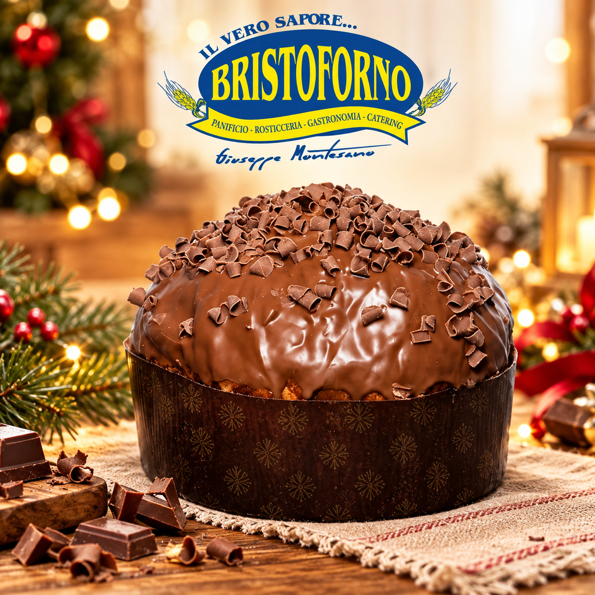 Panettone artigianale con cioccolato e caramello